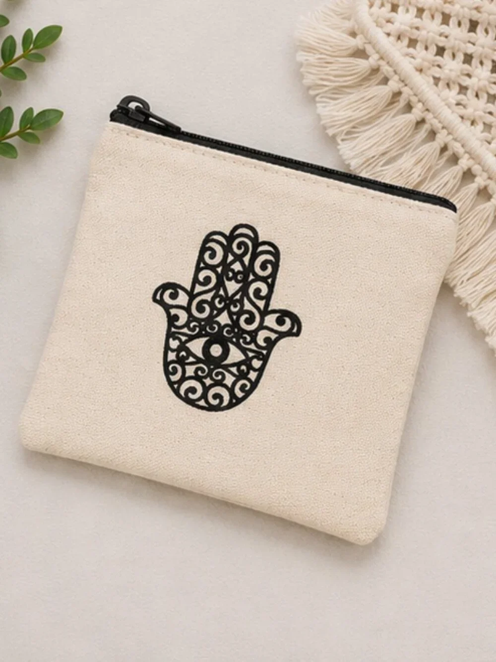 Canvas Coin Pouch | Minimalist Om Symbol Zipper Wallet